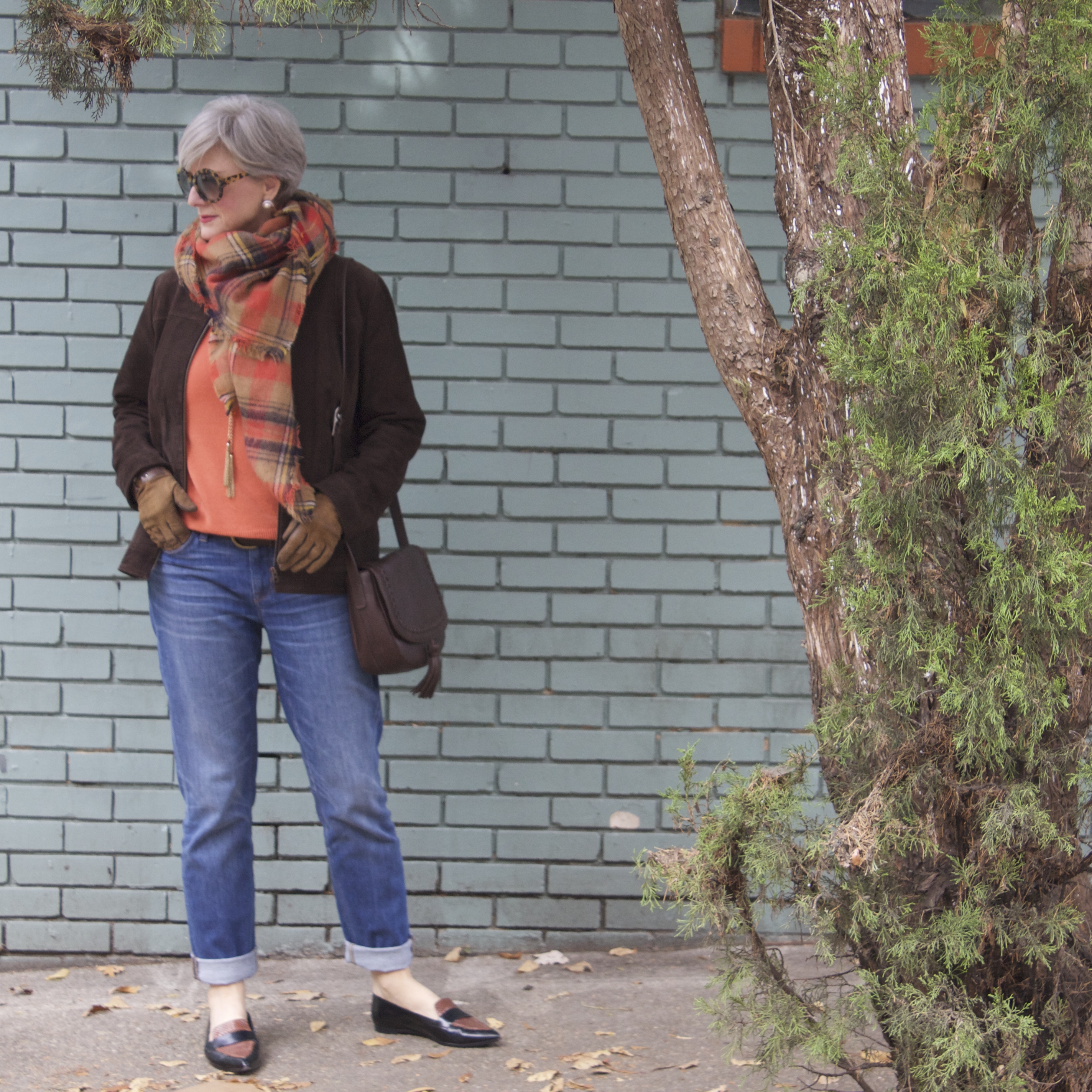 blue jeans and blanket scarves