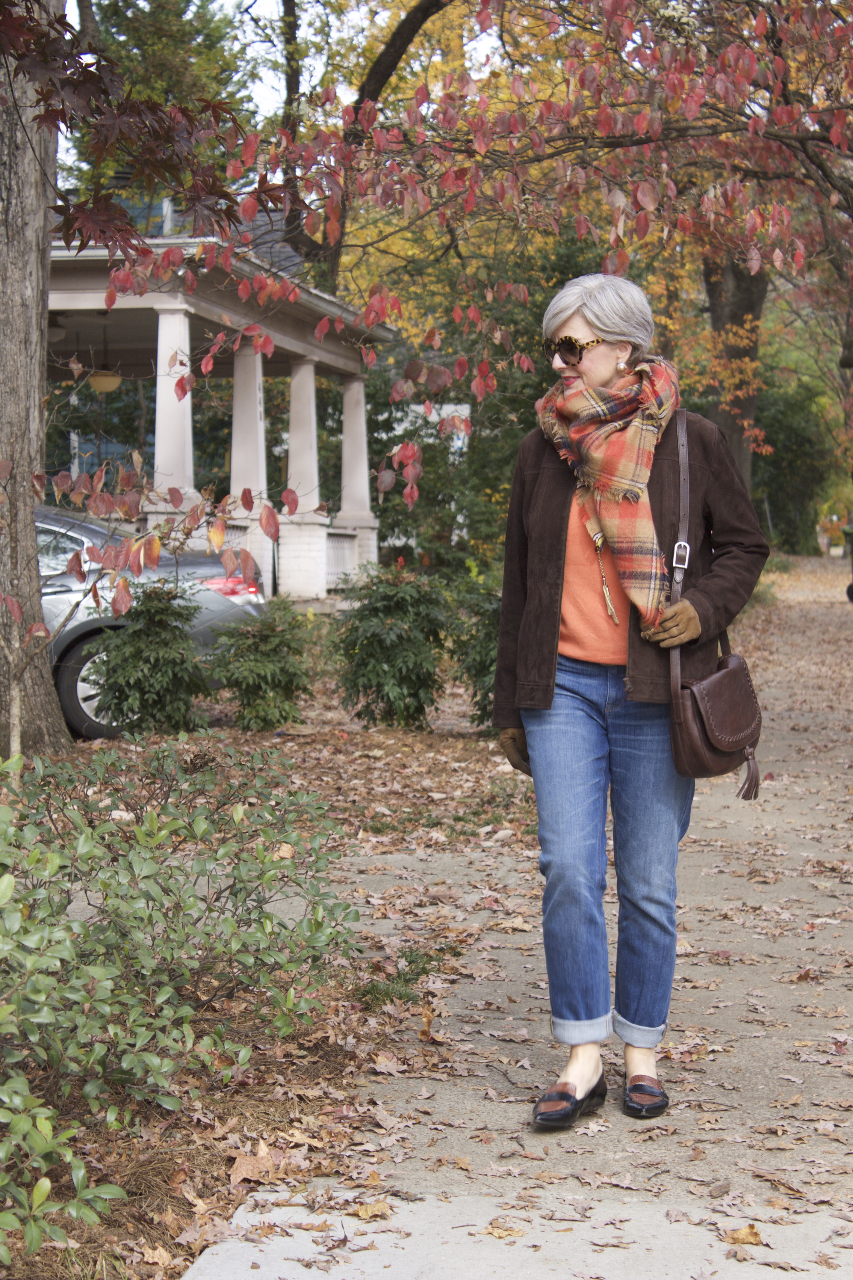 blue jeans and blanket scarves