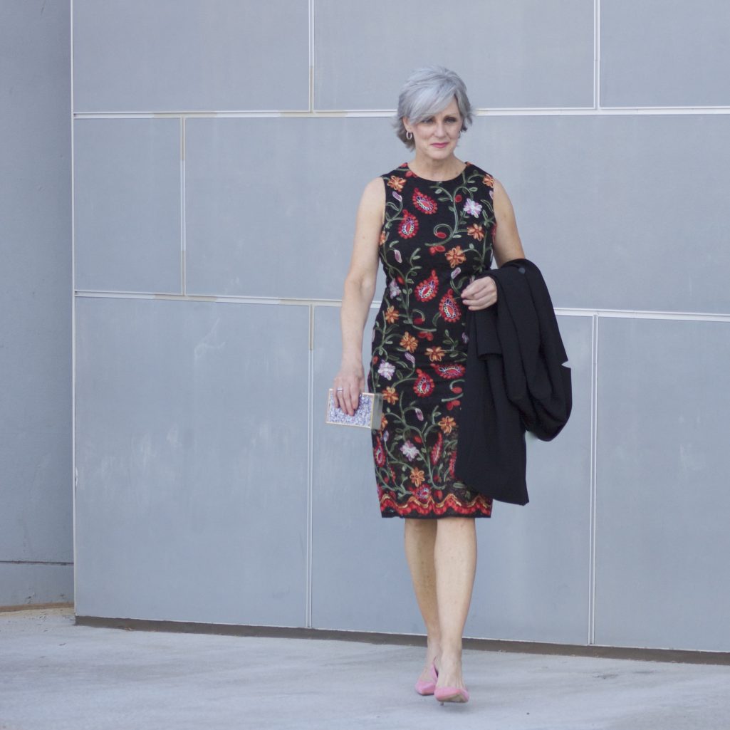 M&S floral dress/black coat