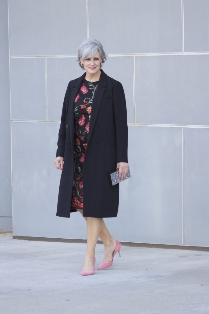 M&S floral dress/black coat