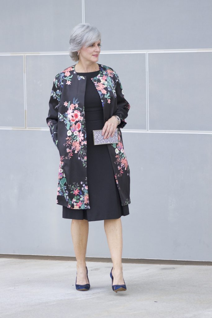 M&S black dress/floral coat