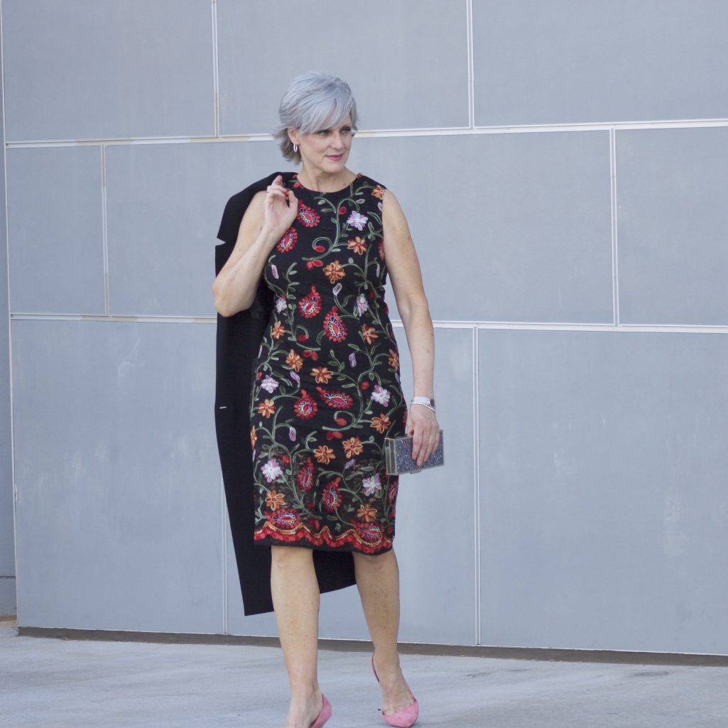 M&S floral dress/black coat