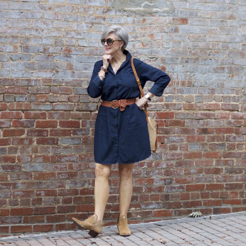 how to wear a denim shirtdress