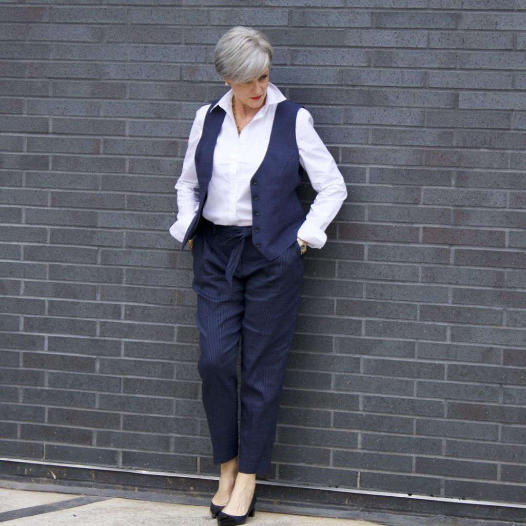 nine to five outfit pinstripes and vest