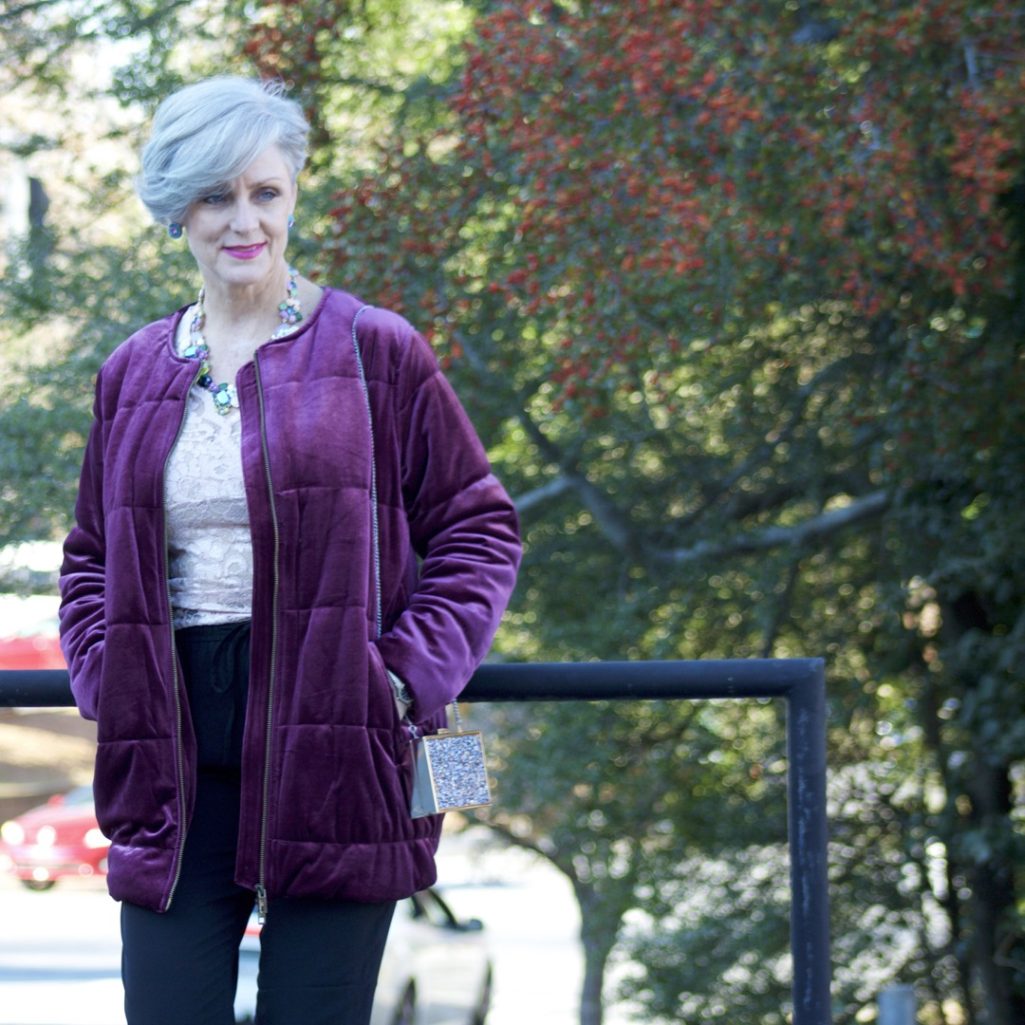 velvet jacket, silk joggers, holiday attire