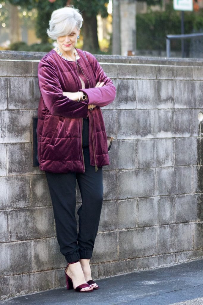 velvet jacket, silk joggers, holiday attire
