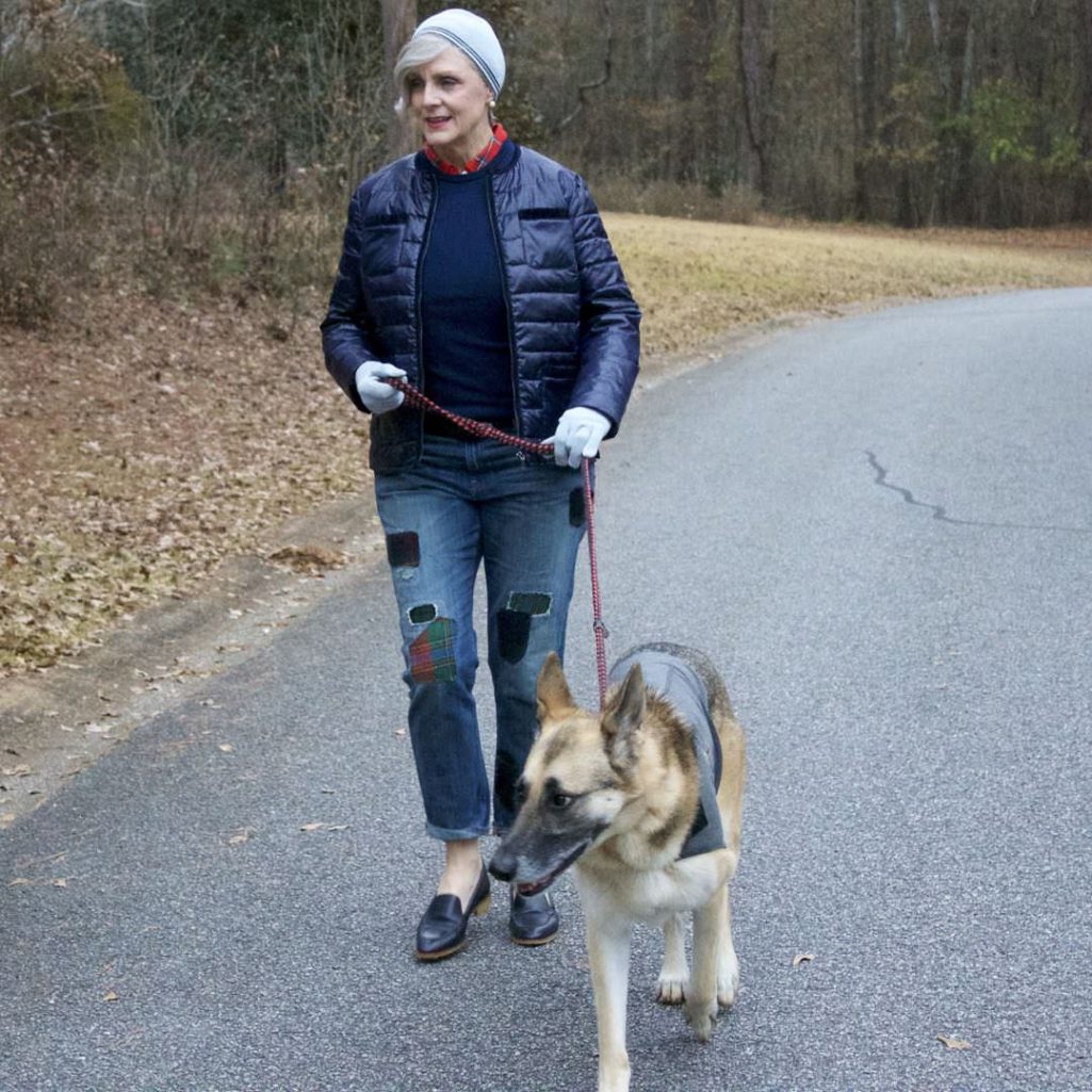 talbots puffer jacket, ralph lauren patchwork denim, j.crew plaid shirt, everlane loafers