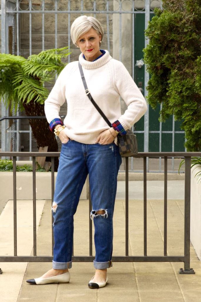 j.crew denim, old navy sweater, gap plaid shirt