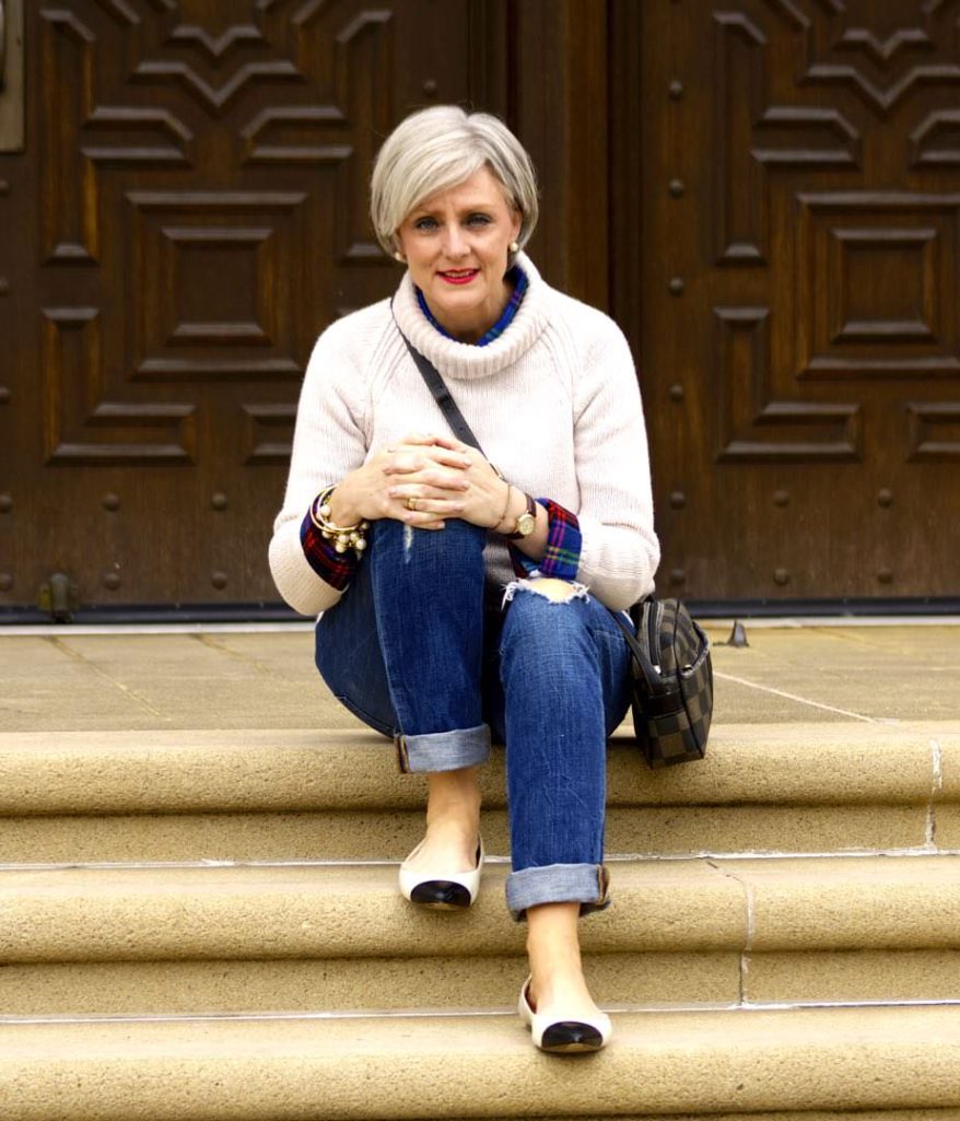 j.crew denim, old navy sweater, gap plaid shirt