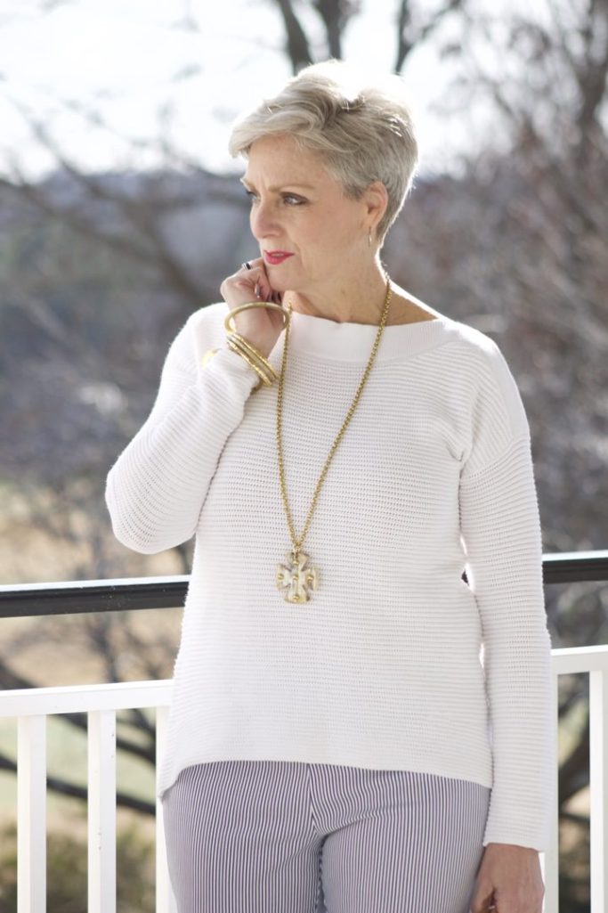 kinross pullover, elliott and lauren striped regatta pants