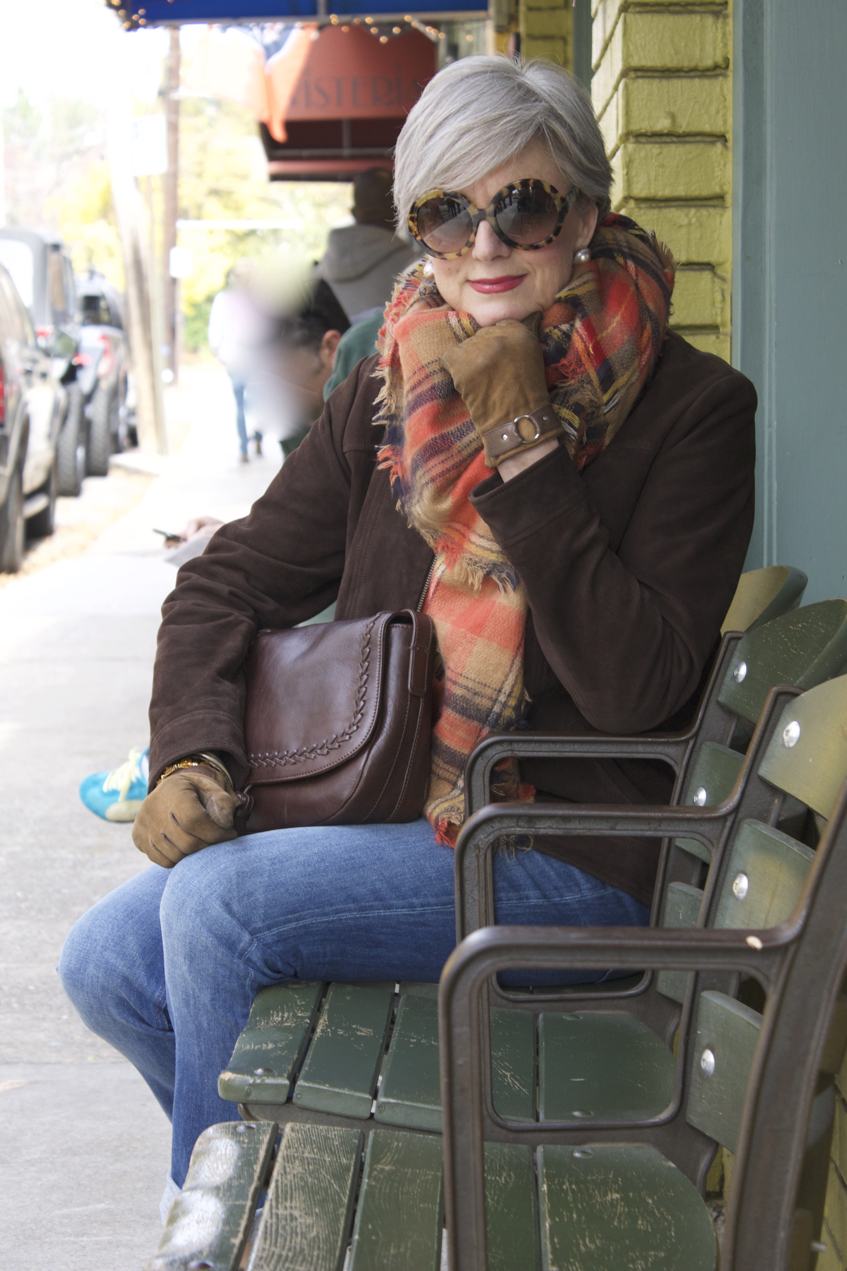 blue jeans and blanket scarves
