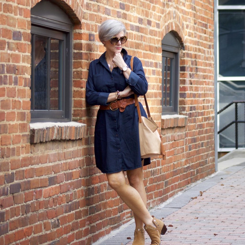 how to wear a denim shirtdress