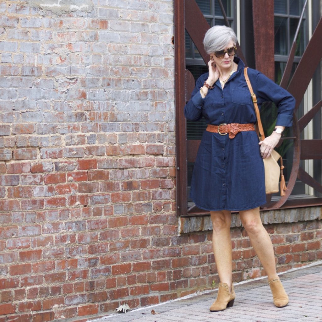 how to wear a denim shirtdress