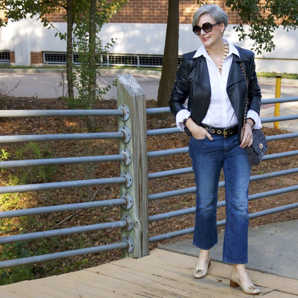 how to wear a moto jacket and blue jeans