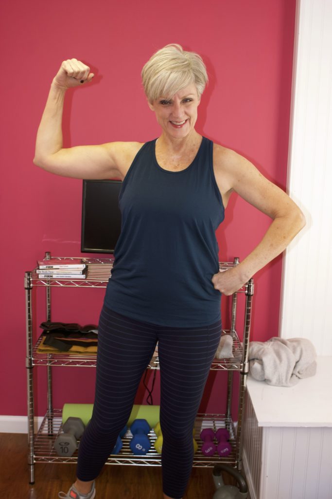 athleta leggings, tank top, sweatshirt