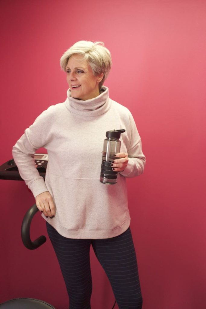 athleta leggings, tank top, sweatshirt