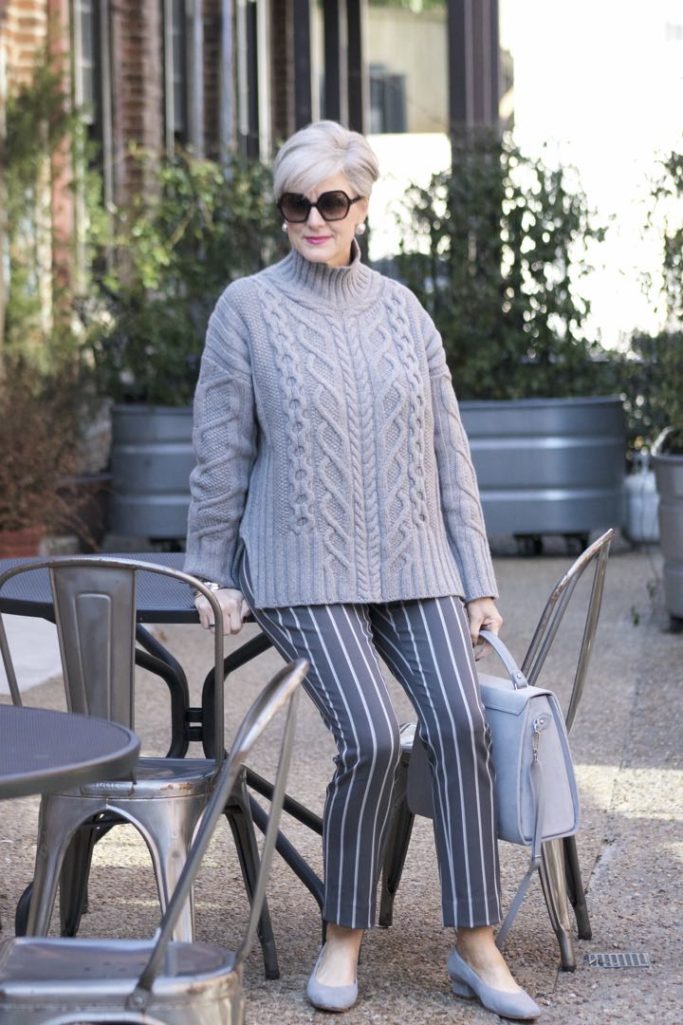 banana republic sloan pants, everlane cableknit turtleneck, suede grey shoes
