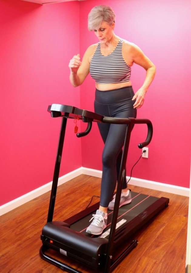 athleta stripe sports bra, athleta high rise chatarunga tights, new balance shoes