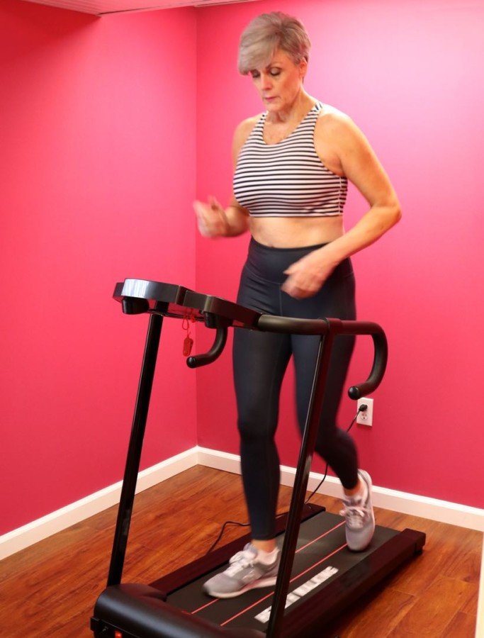 athleta stripe sports bra, athleta high rise chatarunga tights, new balance shoes