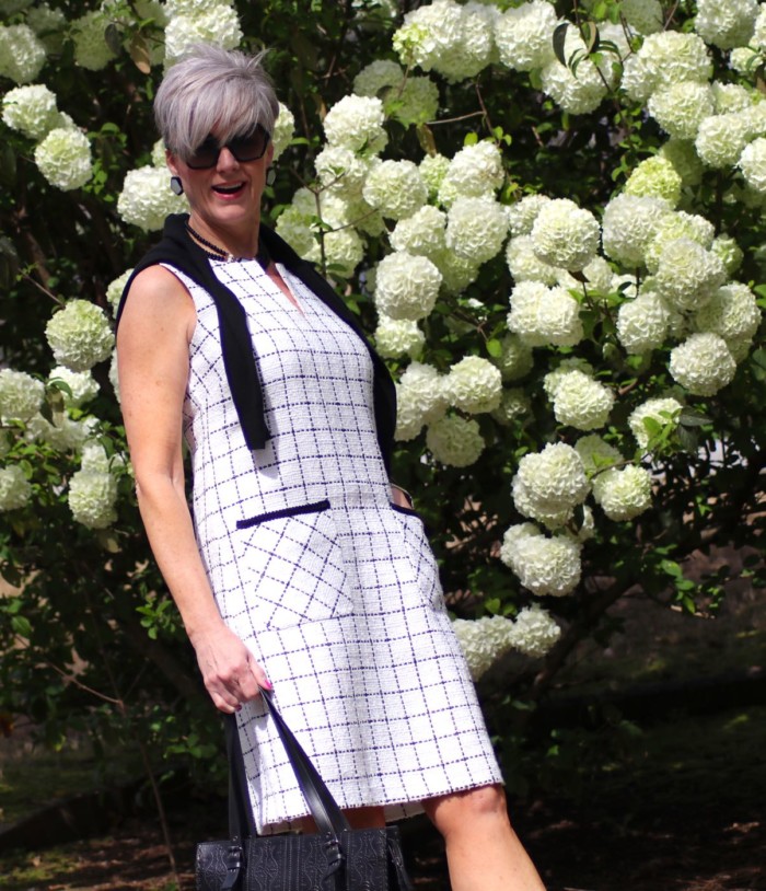 karl lagerfeld dress, adrian allen shoes, j.crew cashmere cardigan