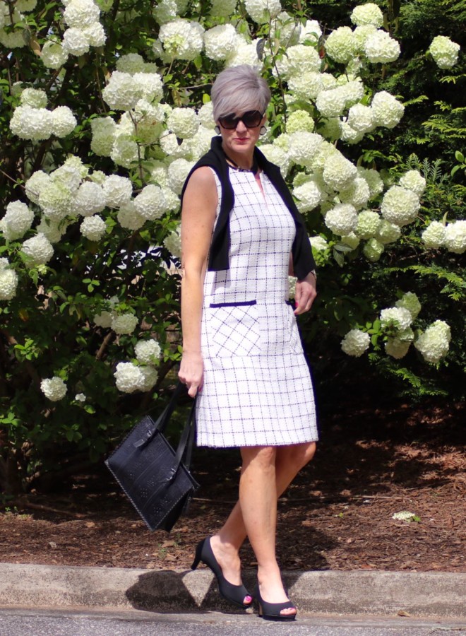 karl lagerfeld dress, adrian allen shoes, j.crew cashmere cardigan