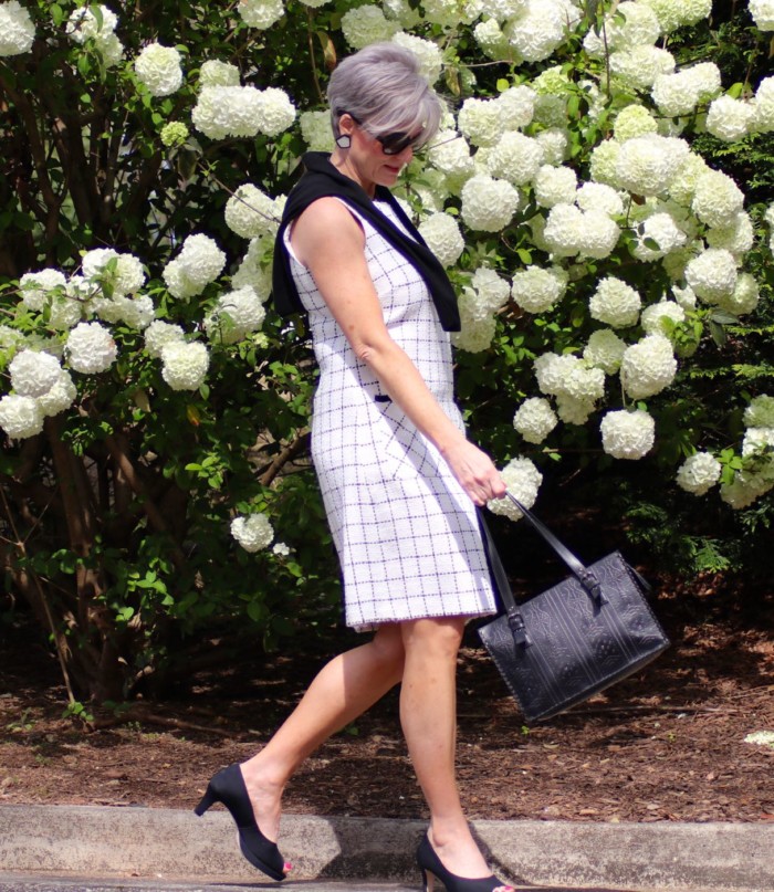 karl lagerfeld dress, adrian allen shoes, j.crew cashmere cardigan