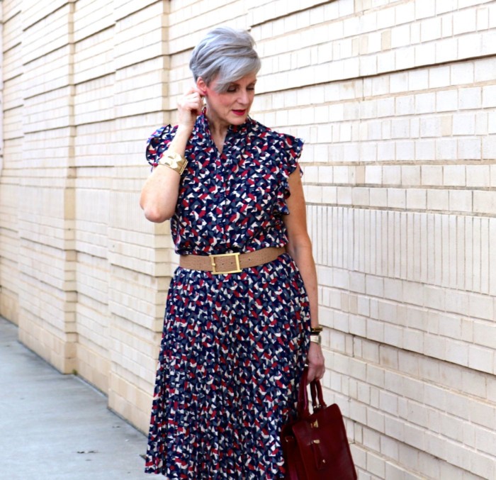 ralph lauren top, ralph lauren skirt, zara red pumps, talbots satchel handbag, anthropologie necklace