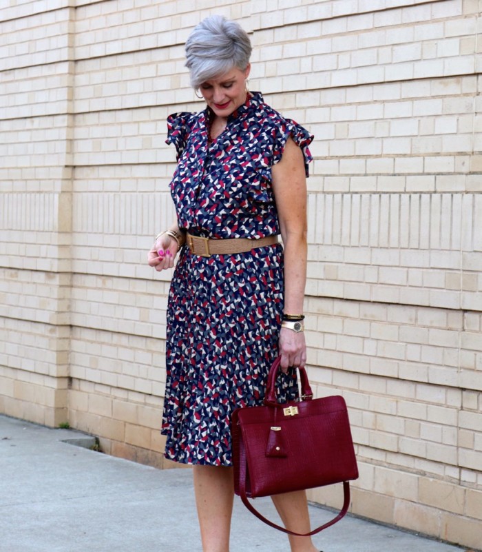 ralph lauren top, ralph lauren skirt, zara red pumps, talbots satchel handbag, anthropologie necklace