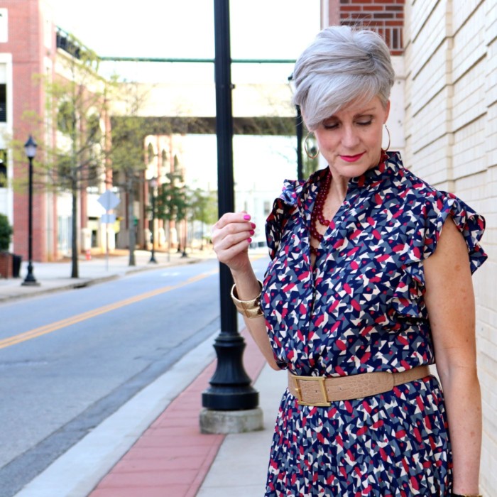 ralph lauren top, ralph lauren skirt, zara red pumps, talbots satchel handbag, anthropologie necklace