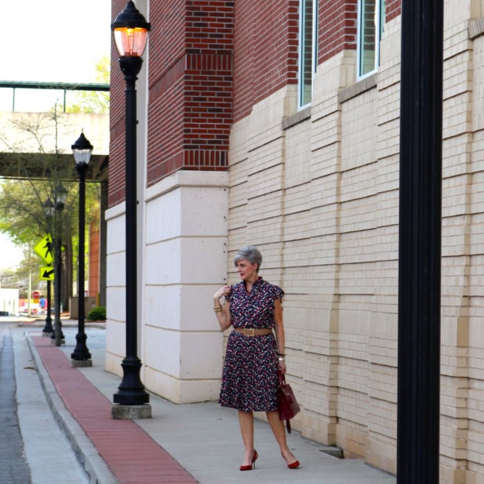ralph lauren top, ralph lauren skirt, zara red pumps, talbots satchel handbag, anthropologie necklace