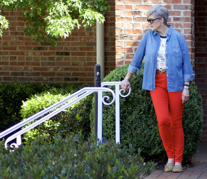 leapin' leopard, red denim, beth djalali, style at a certain age