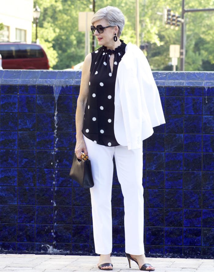 polka dot rock, white suit, beth djalali, what i wore on date night