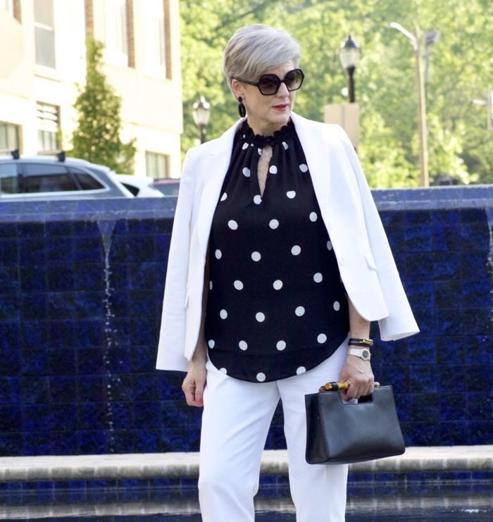 polka dot rock, white suit, beth djalali, what i wore on date night