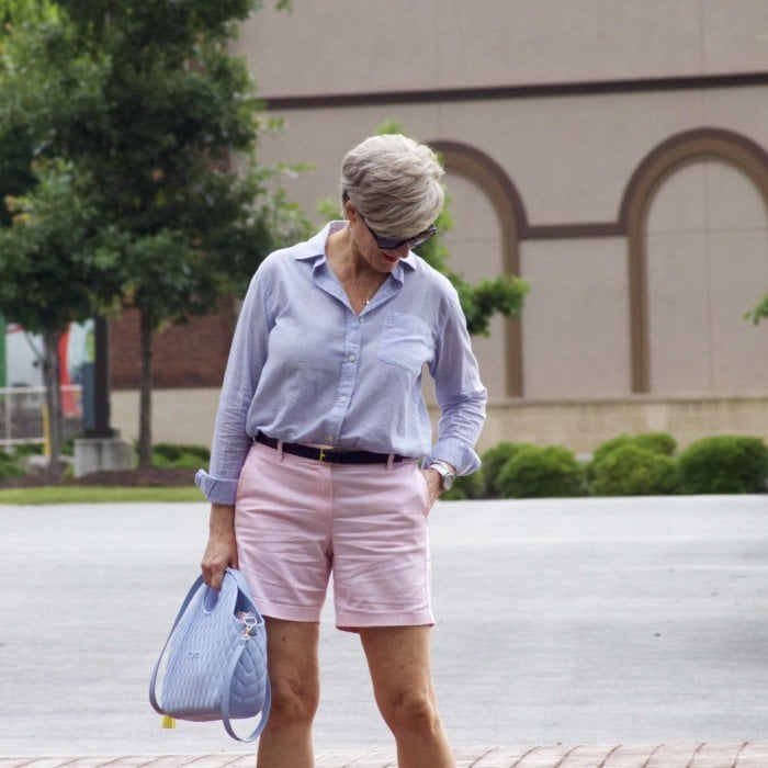 j.crew shorts, ralph lauren striped shirt, jack rogers sandals, o bag