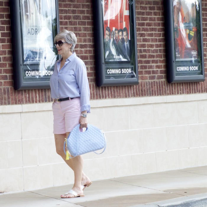 j.crew shorts, ralph lauren striped shirt, jack rogers sandals, o bag