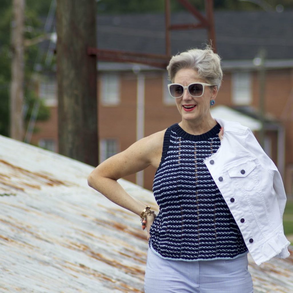 ann taylor pants, denim jacket