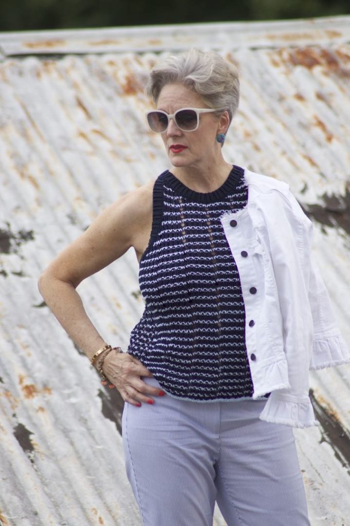 ann taylor pants, denim jacket