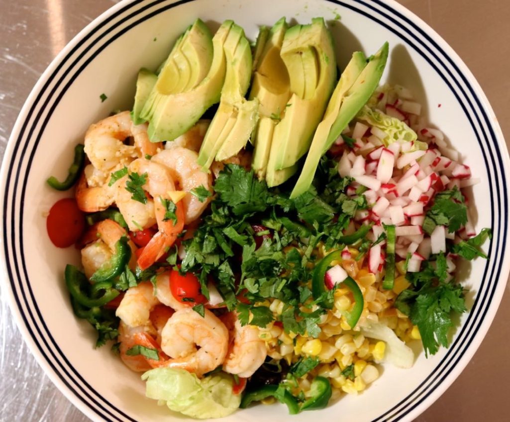 shrimp salad, pina colada