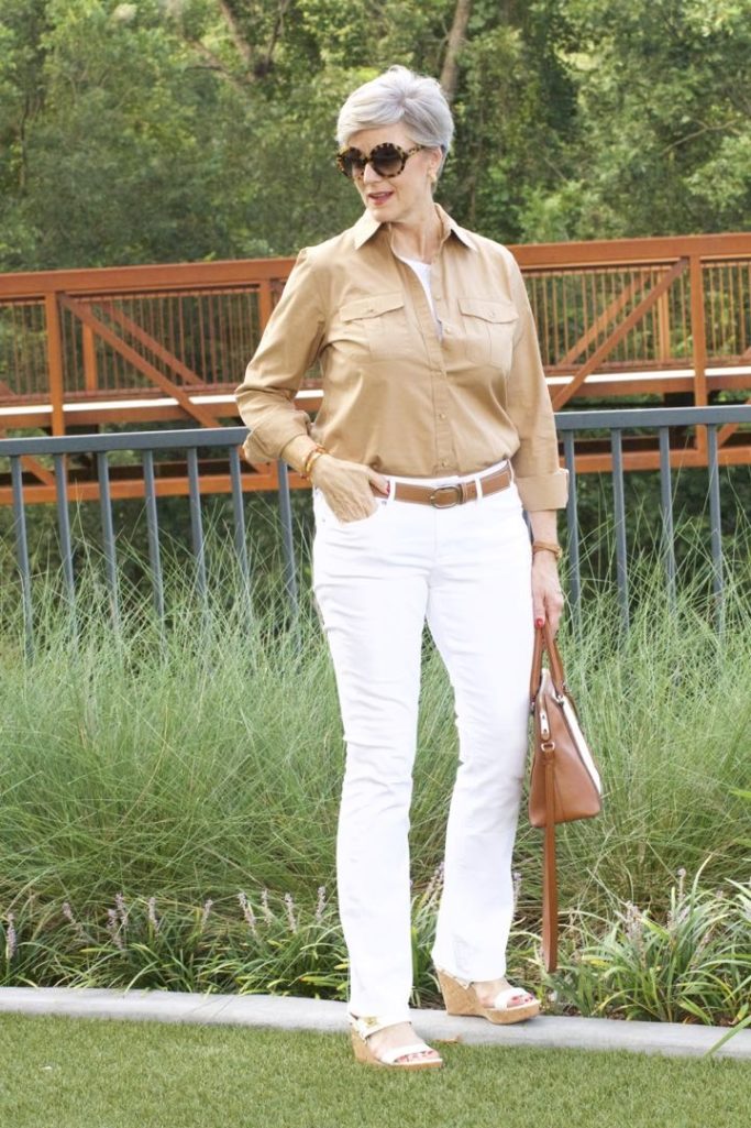 express white denim, j.crew utility shirt