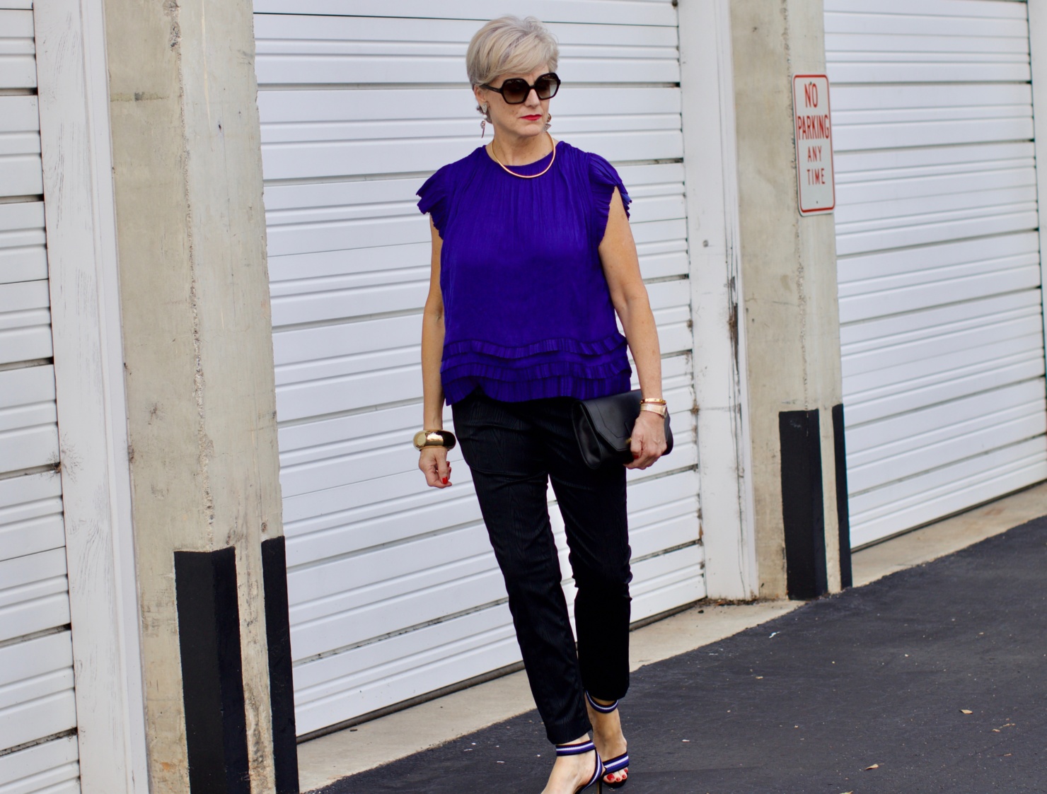 anthropologie top, dvf cigarette pants, ann taylor striped sandals