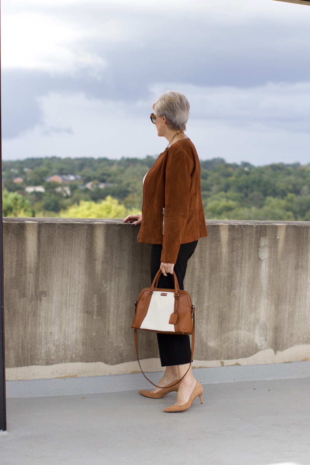 j.crew wide leg pants, ann taylor scalloped shell, ralph lauren cheeta belt, ann taylor suede pumps, ralph lauren suede jacket