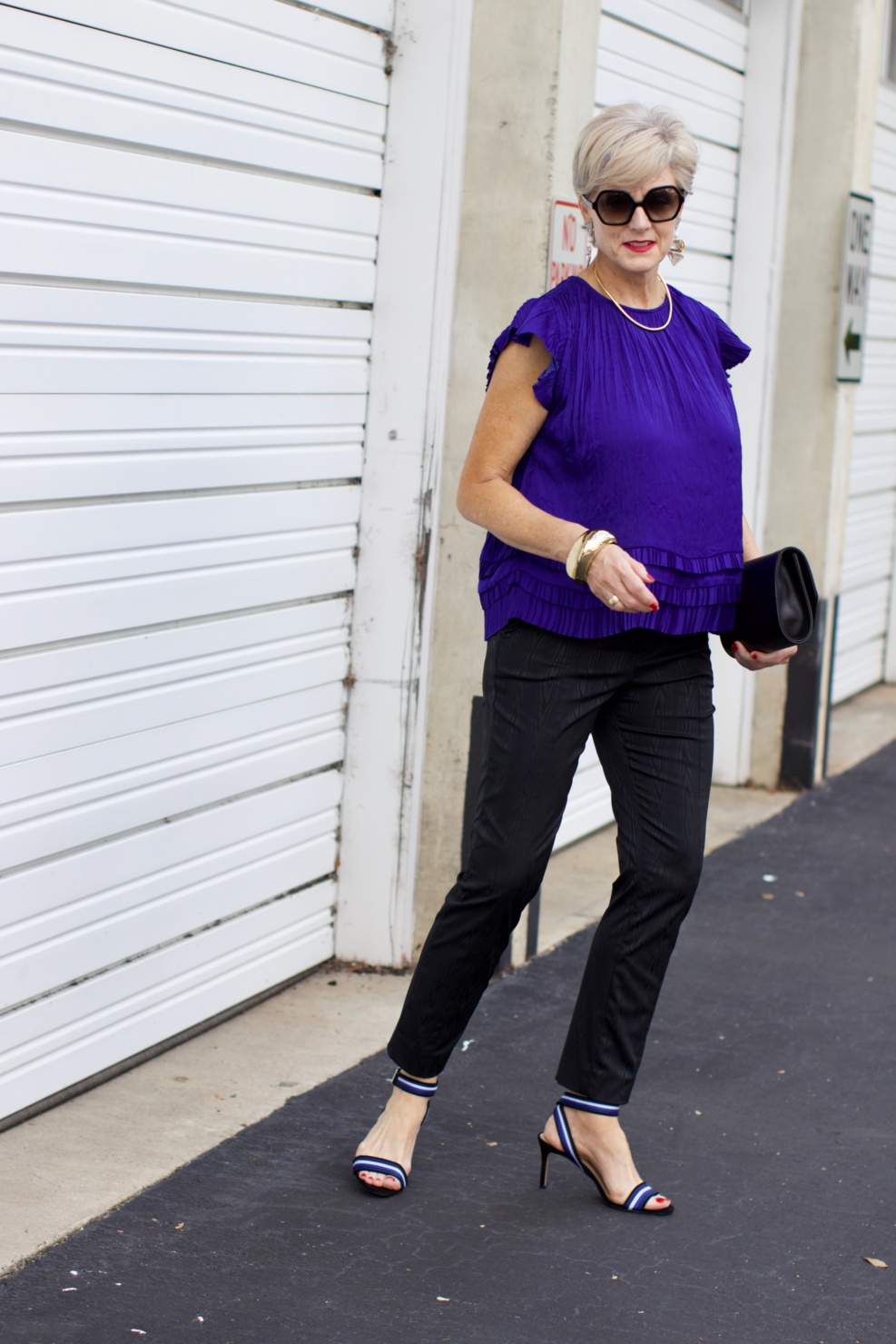 anthropologie top, dvf cigarette pants, ann taylor striped sandals