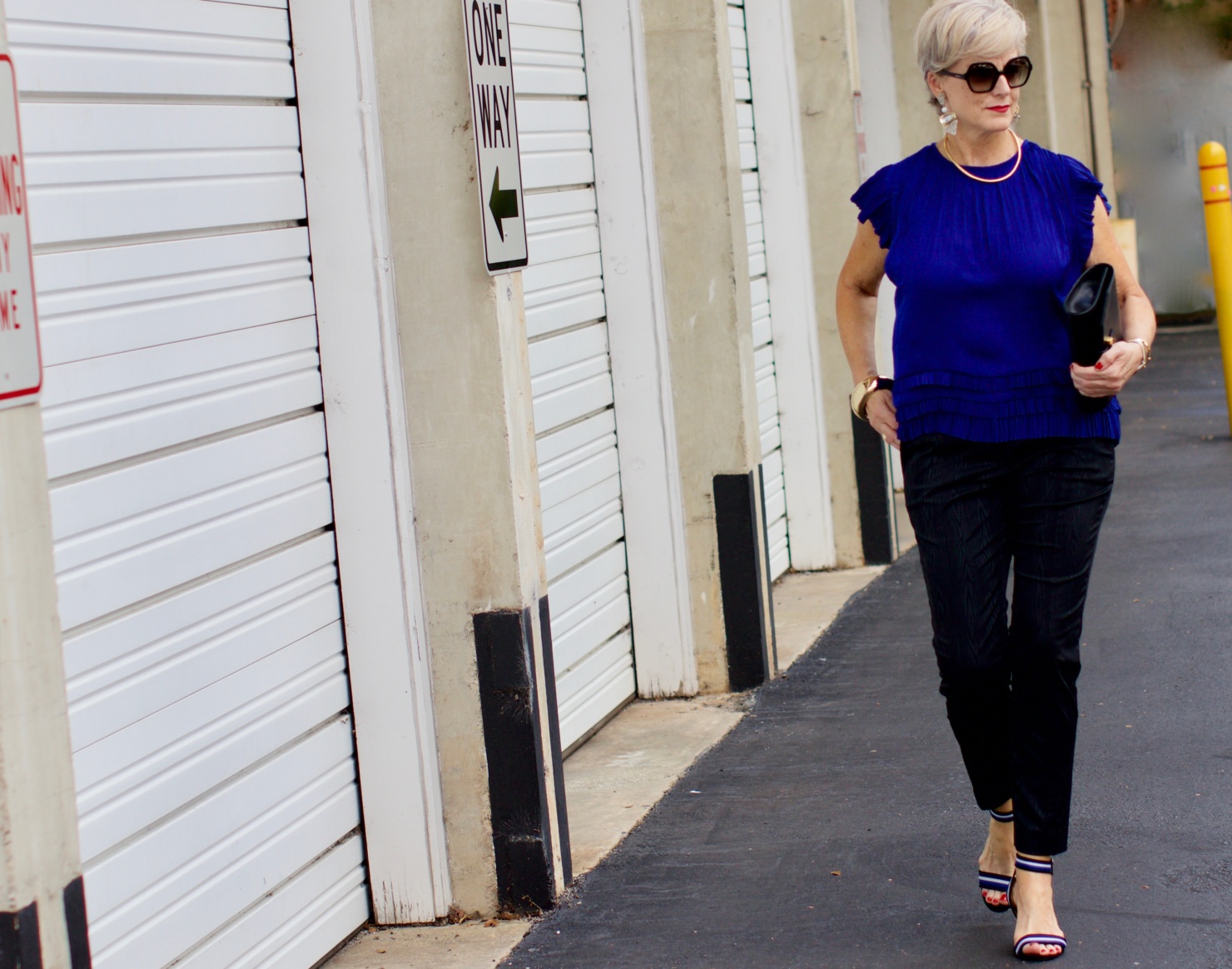 anthropologie top, dvf cigarette pants, ann taylor striped sandals