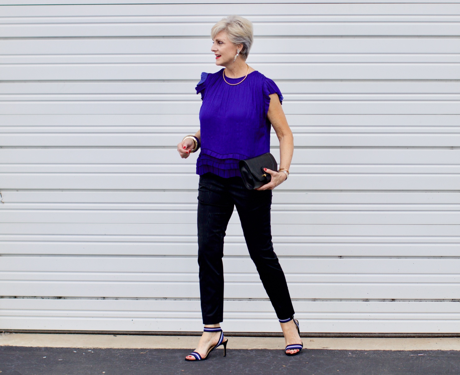 anthropologie top, dvf cigarette pants, ann taylor striped sandals