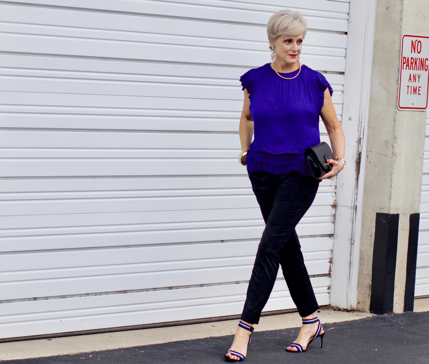 anthropologie top, dvf cigarette pants, ann taylor striped sandals