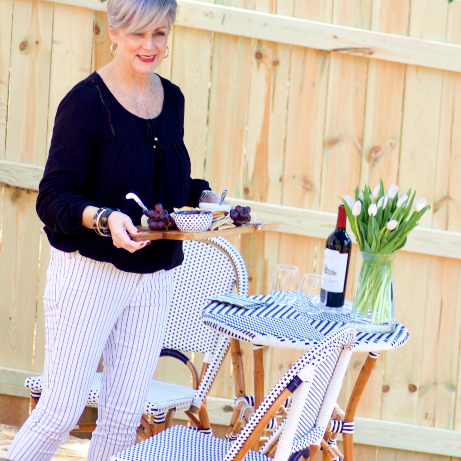 beth from Style at a Certain Age wears clothes from Walmart.com, Sofia peasant blouse and striped jeans