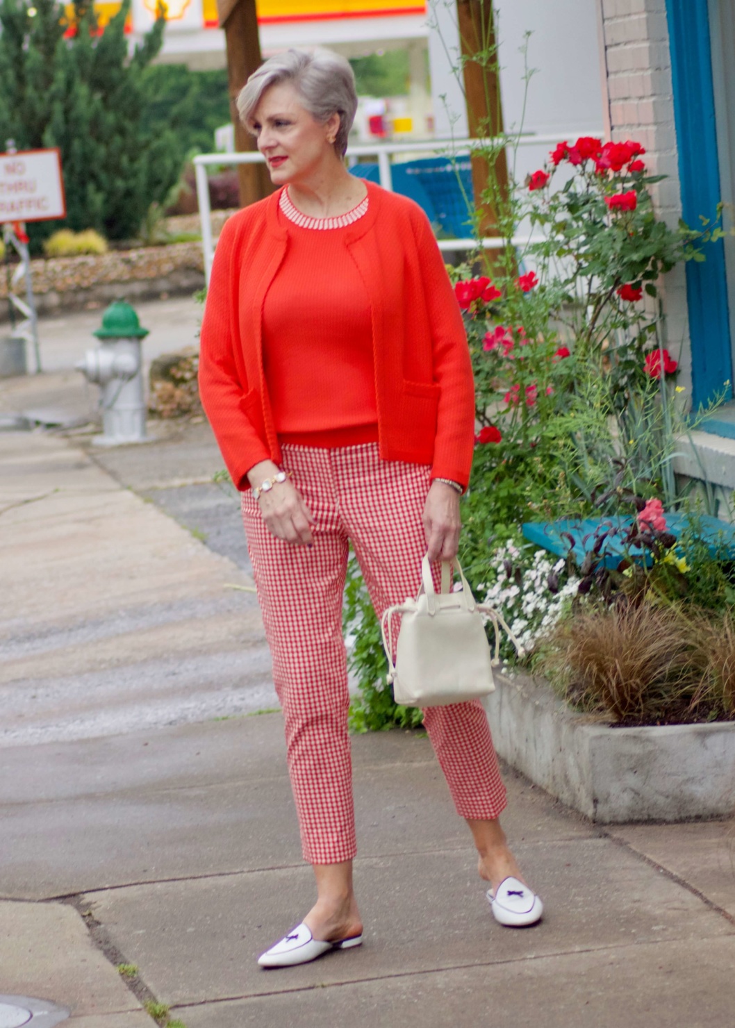beth from Style at a Certain Age wears Ann Taylor gingham cropped pants, textured shell and cardigan