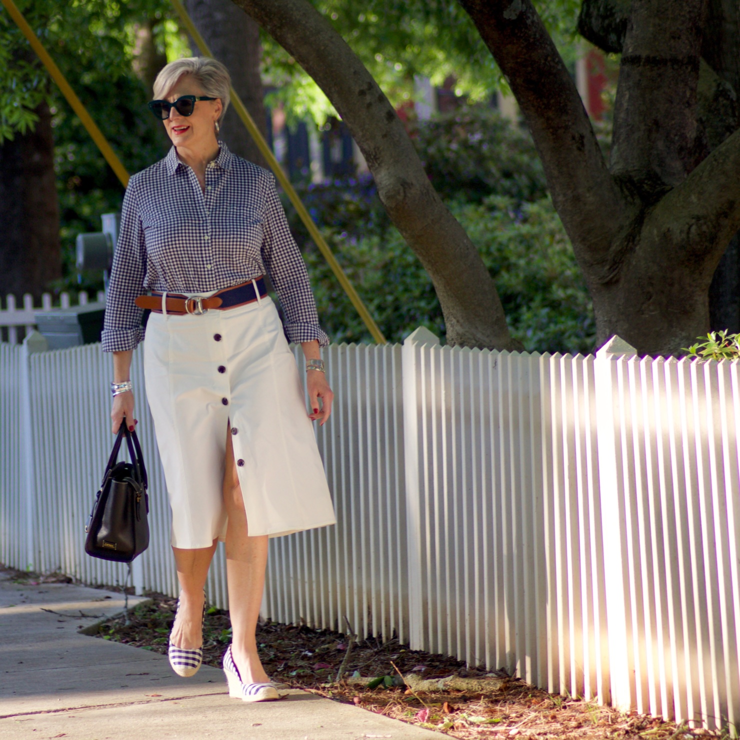 beth from Style at a Certain Age wears a midi skirt from JC Penney
