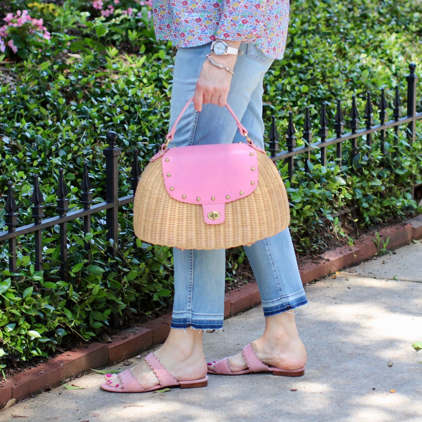 how to wear a j. crew liberty print with distressed jeans