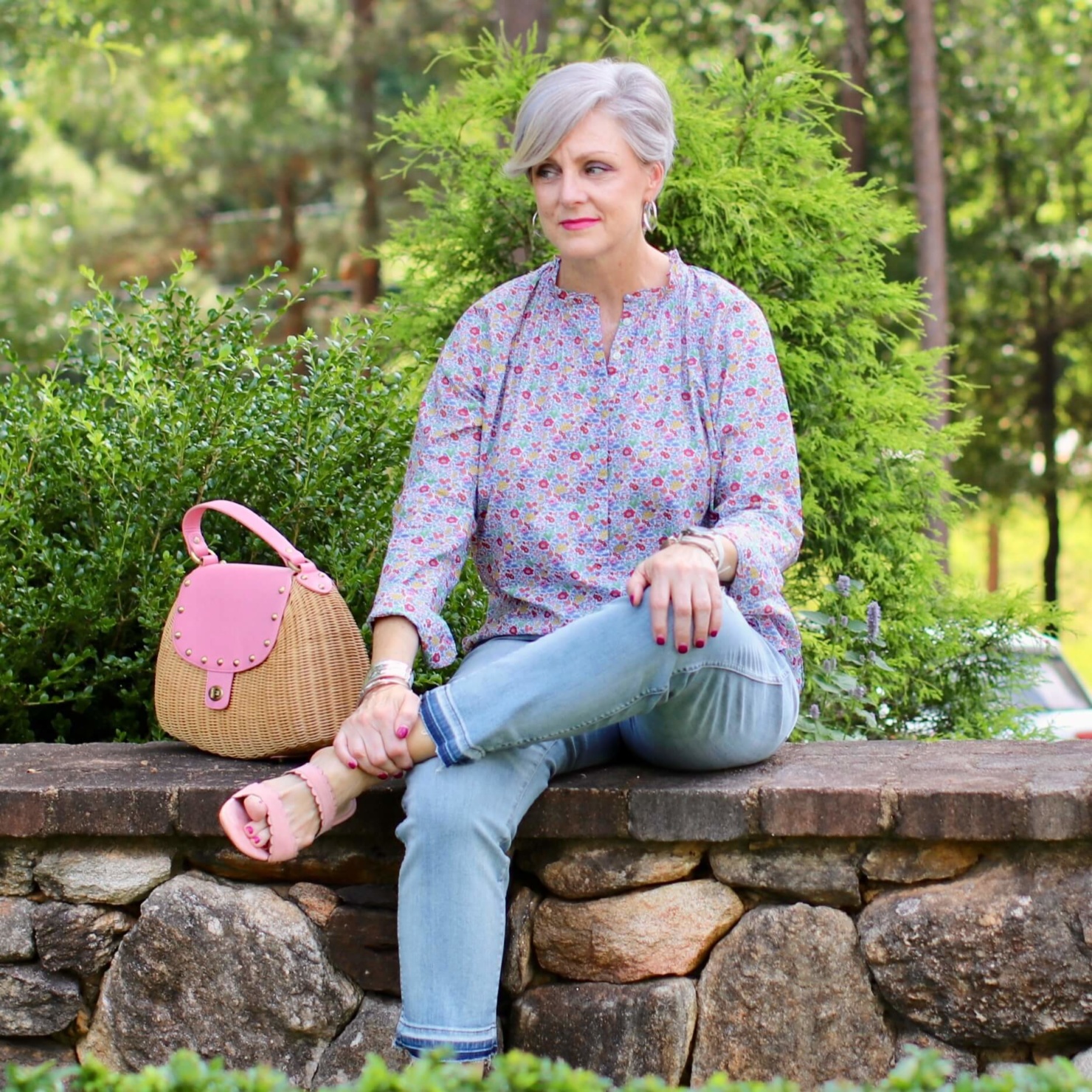 how to wear a j. crew liberty print with distressed jeans
